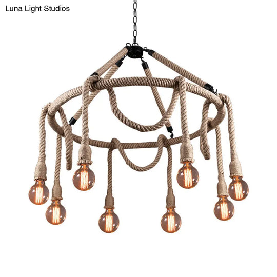 Adjustable Rope Chandelier Pendant Light - Farmhouse Multi Bar Ceiling Fixture In Beige