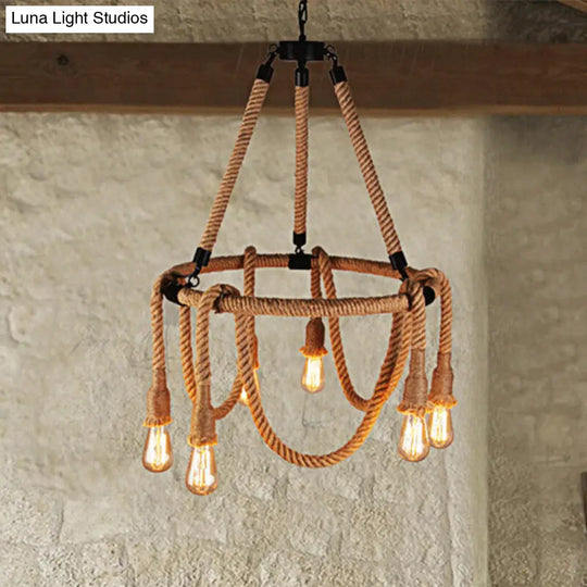 Adjustable Rope Chandelier Pendant Light - Farmhouse Multi Bar Ceiling Fixture In Beige / 23.5