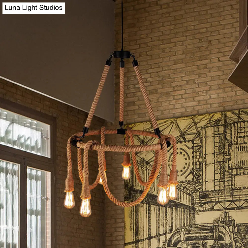 Adjustable Rope Chandelier Pendant Light - Farmhouse Multi Bar Ceiling Fixture In Beige