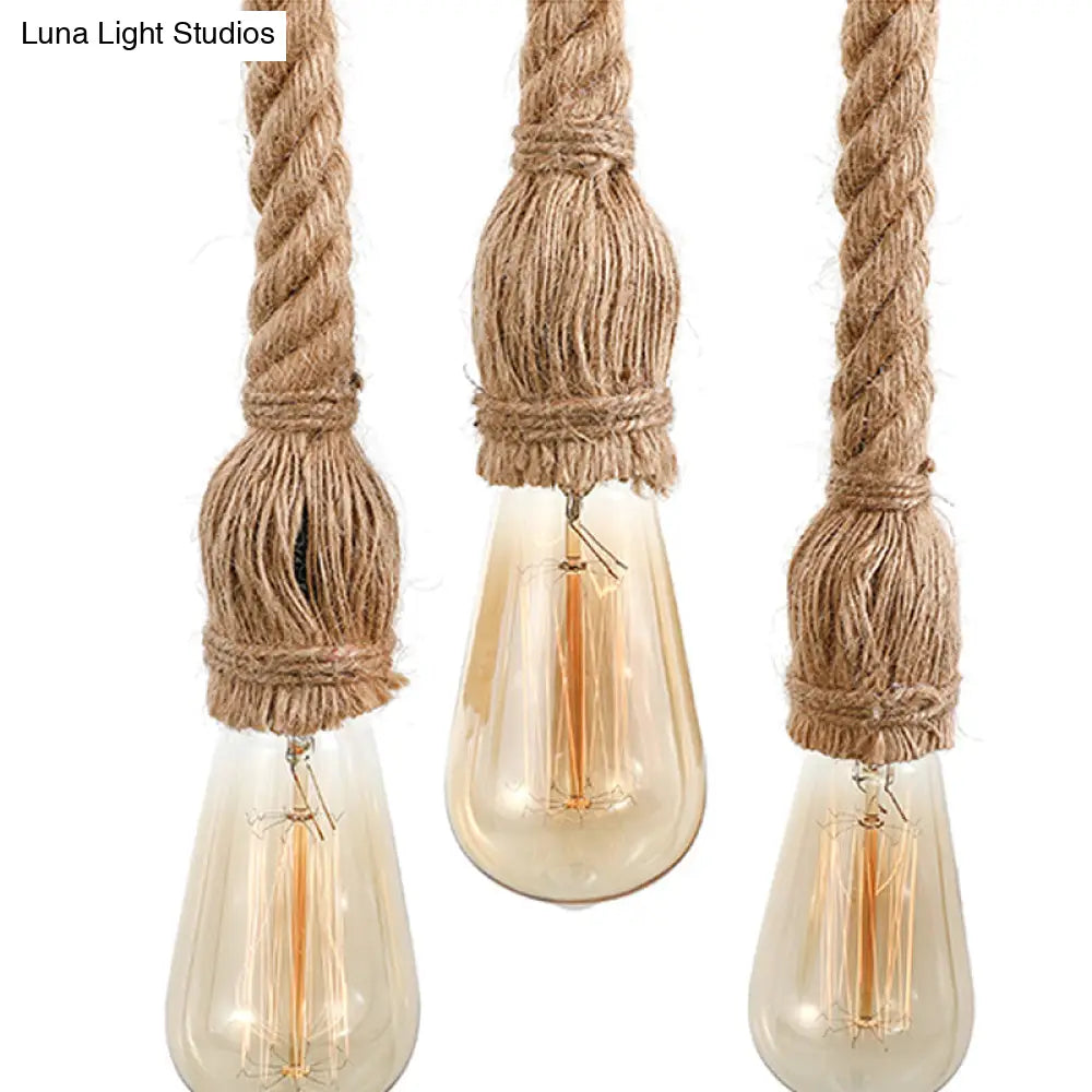 Adjustable Rope Exposed Island Light - Retro Industrial 5/6-Light Beige/Light Yellow