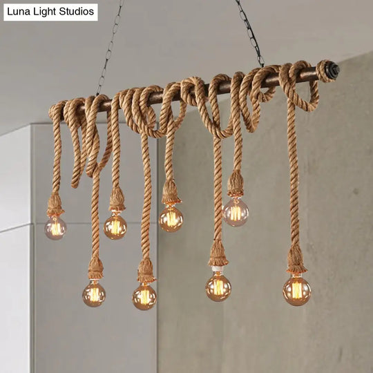 Adjustable Rope Exposed Island Light - Retro Industrial 5/6-Light Beige/Light Yellow