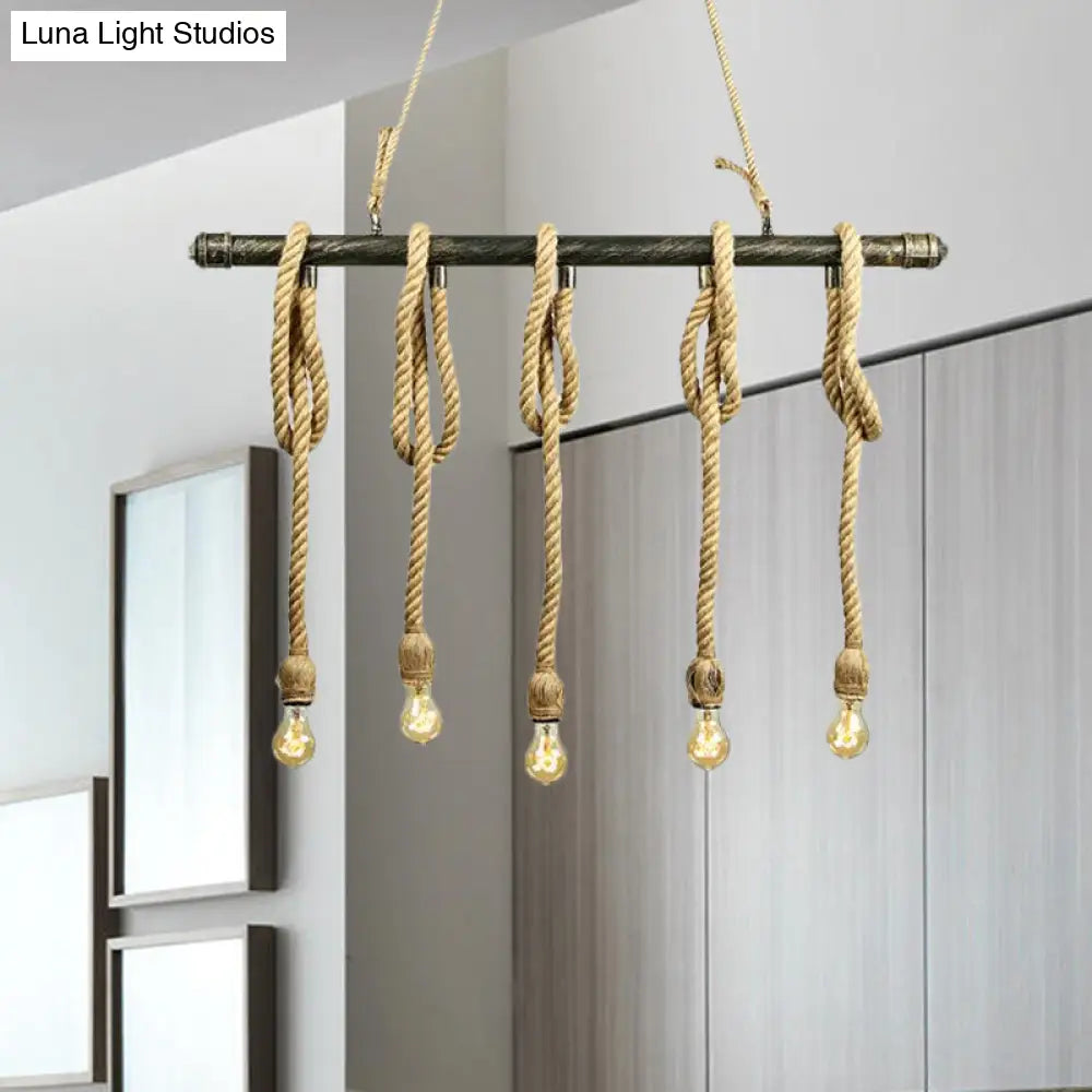 Adjustable Rope Exposed Island Light - Retro Industrial 5/6-Light Beige/Light Yellow