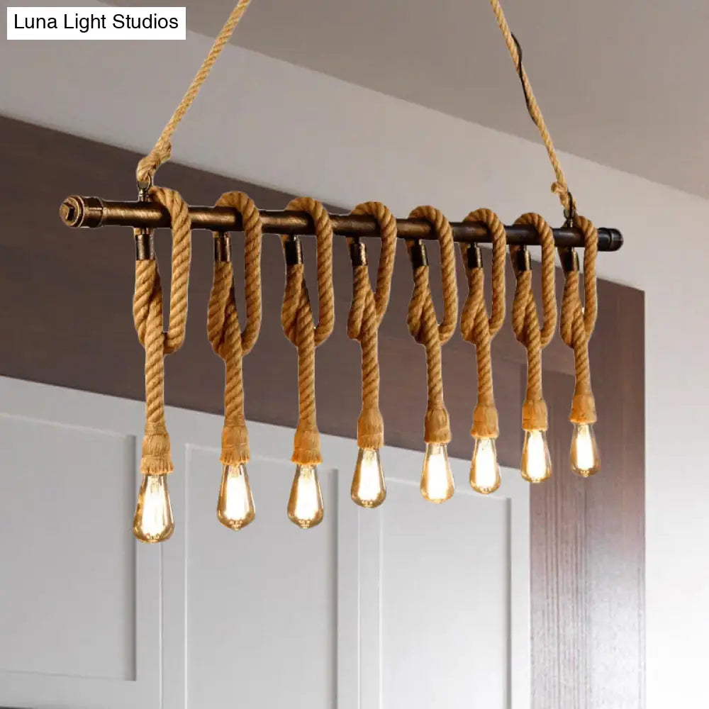 Adjustable Rope Exposed Island Light - Retro Industrial 5/6-Light Beige/Light Yellow