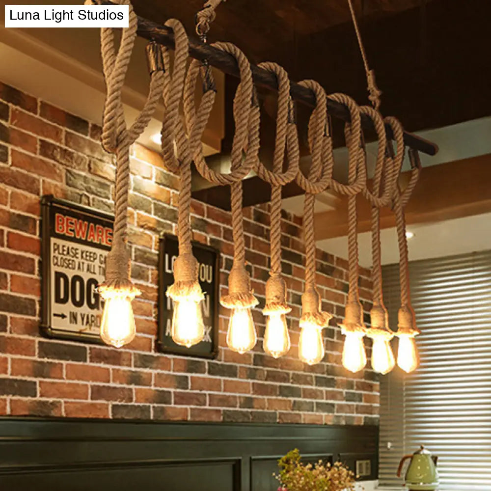 Adjustable Rope Exposed Island Light - Retro Industrial 5/6-Light Beige/Light Yellow