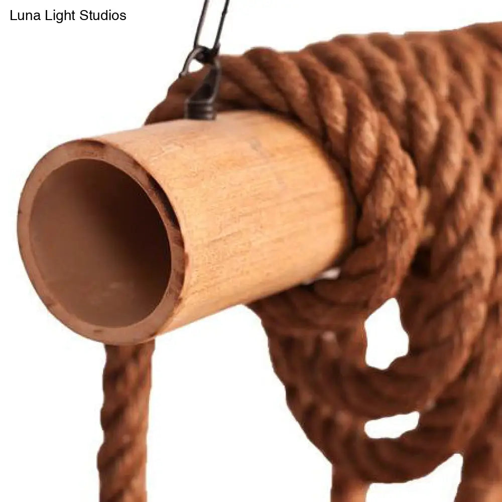 Adjustable Rope Island Light With Bulb In Beige - 3/4/6-Light Bamboo Pendant