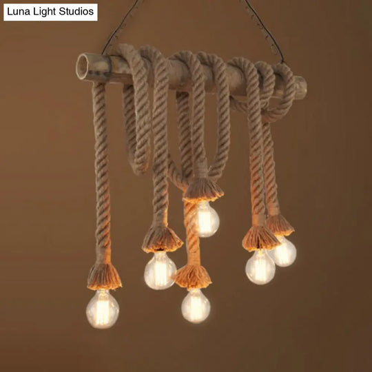 Adjustable Rope Island Light With Bulb In Beige - 3/4/6-Light Bamboo Pendant