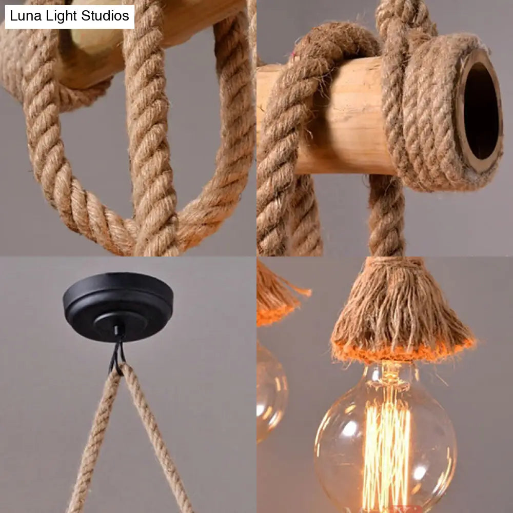 Adjustable Rope Island Light With Bulb In Beige - 3/4/6-Light Bamboo Pendant