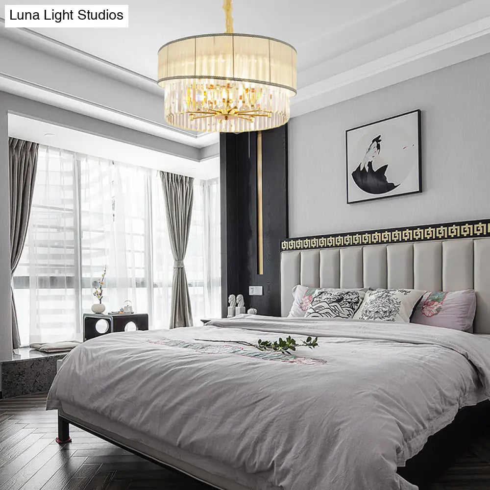 Adjustable Round Chandelier Lighting With Crystal Blocks - Contemporary Pendant Light In Gold (6/8