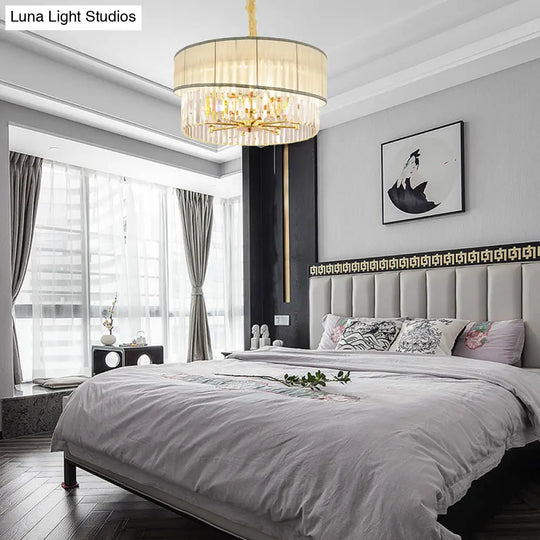 Adjustable Round Chandelier Lighting With Crystal Blocks - Contemporary Pendant Light In Gold (6/8