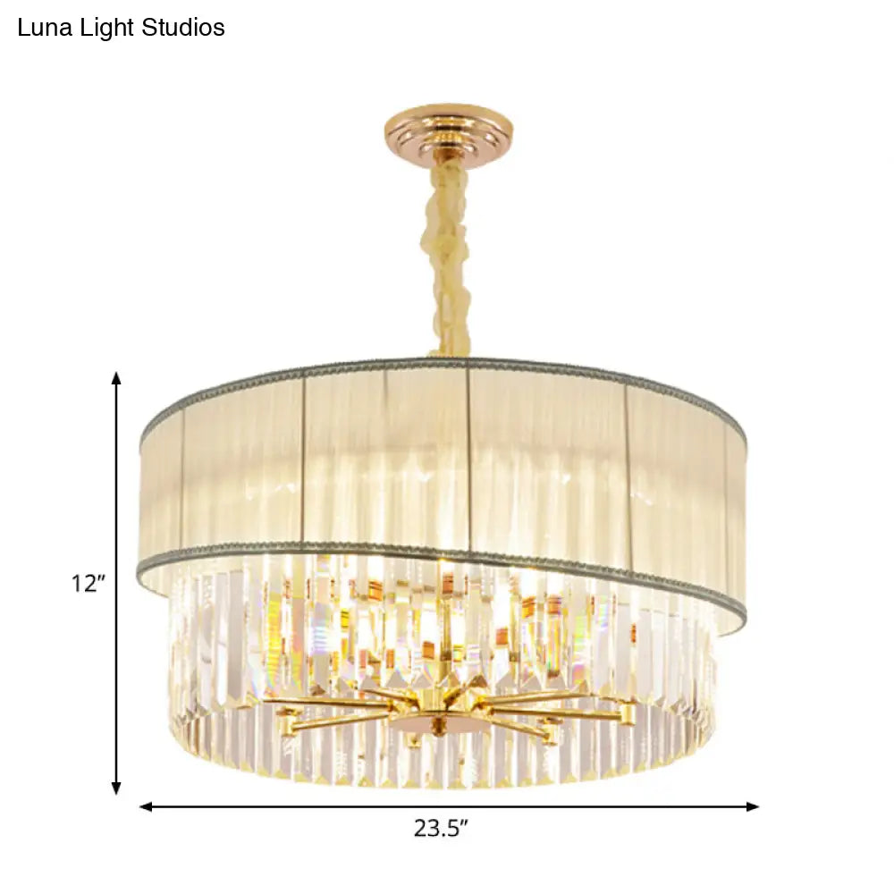 Contemporary Crystal Block Chandelier Light - Height Adjustable 6/8 Lights Gold Finish