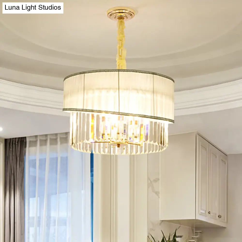 Contemporary Crystal Block Chandelier Light - Height Adjustable 6/8 Lights Gold Finish / 19.5