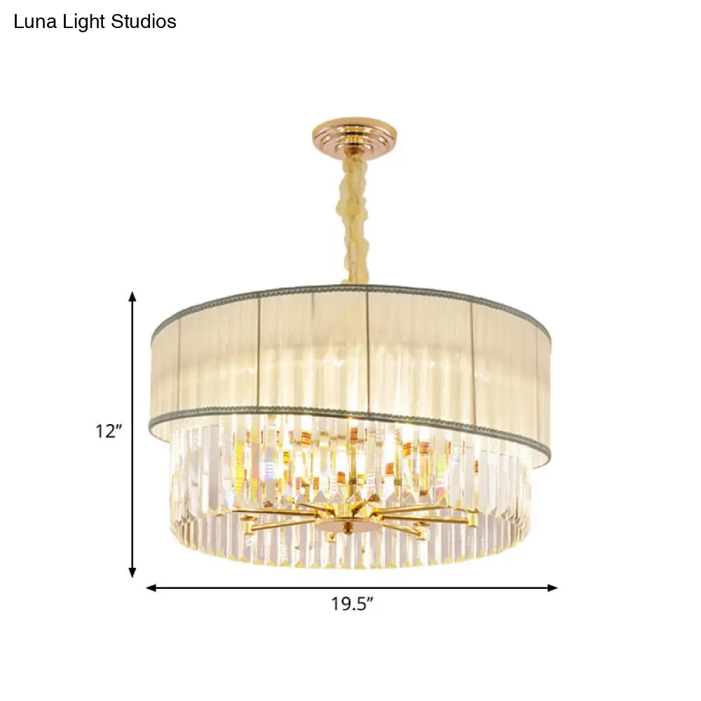 Contemporary Crystal Block Chandelier Light - Height Adjustable 6/8 Lights Gold Finish