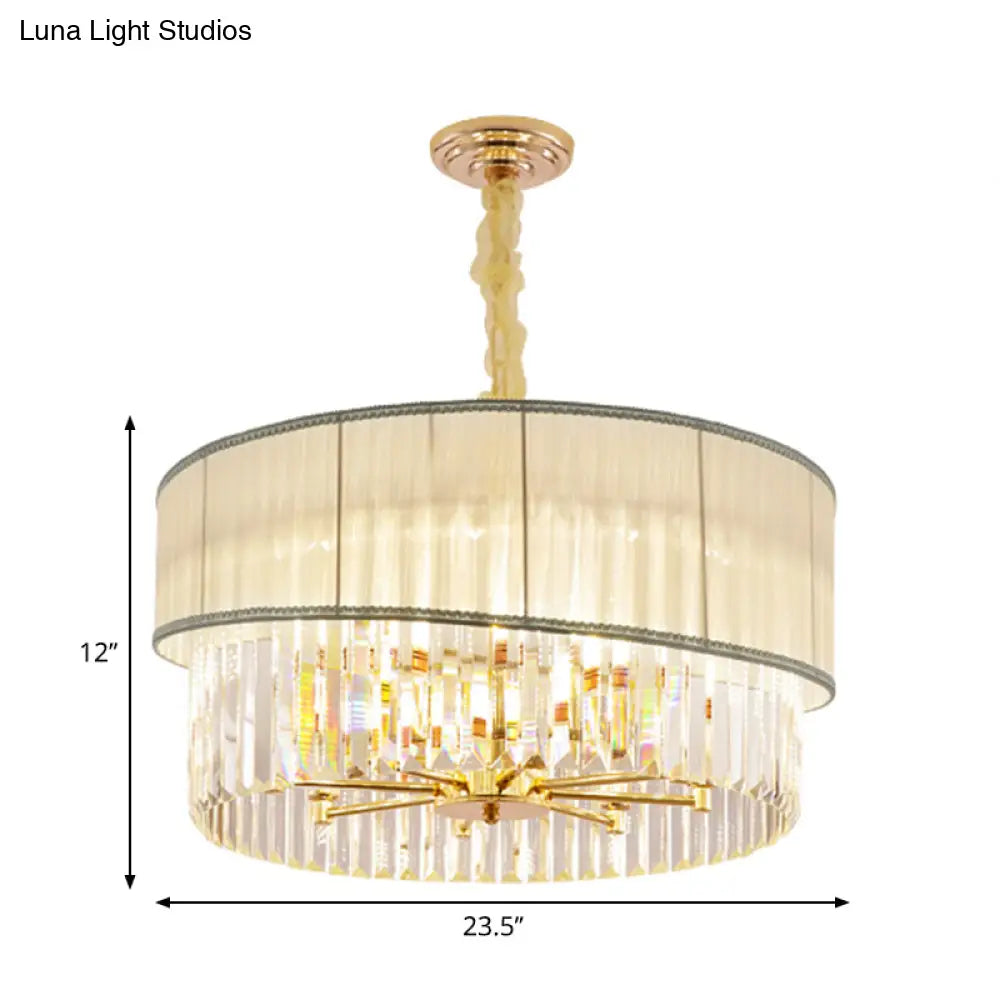 Adjustable Round Chandelier Lighting With Crystal Blocks - Contemporary Pendant Light In Gold (6/8