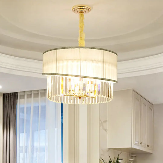 Adjustable Round Chandelier Lighting With Crystal Blocks - Contemporary Pendant Light In Gold (6/8