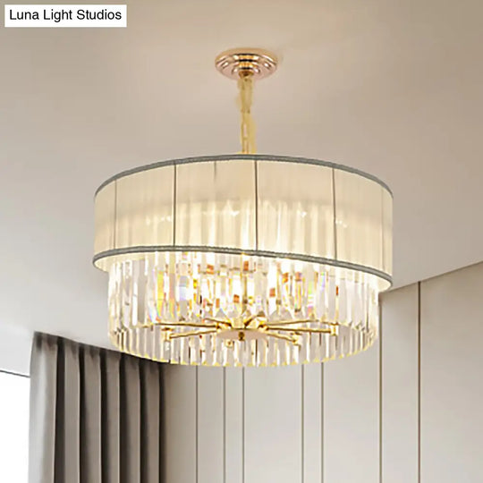 Contemporary Crystal Block Chandelier Light - Height Adjustable 6/8 Lights Gold Finish