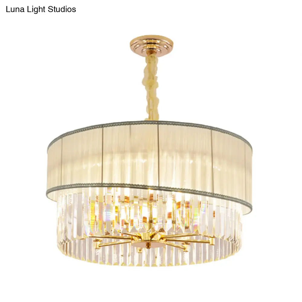 Adjustable Round Chandelier Lighting With Crystal Blocks - Contemporary Pendant Light In Gold (6/8