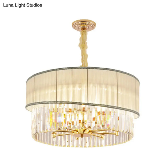 Contemporary Crystal Block Chandelier Light - Height Adjustable 6/8 Lights Gold Finish