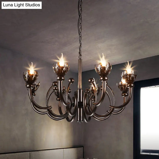 Adjustable Rustic 8-Light Chandelier With Industrial Candle Design