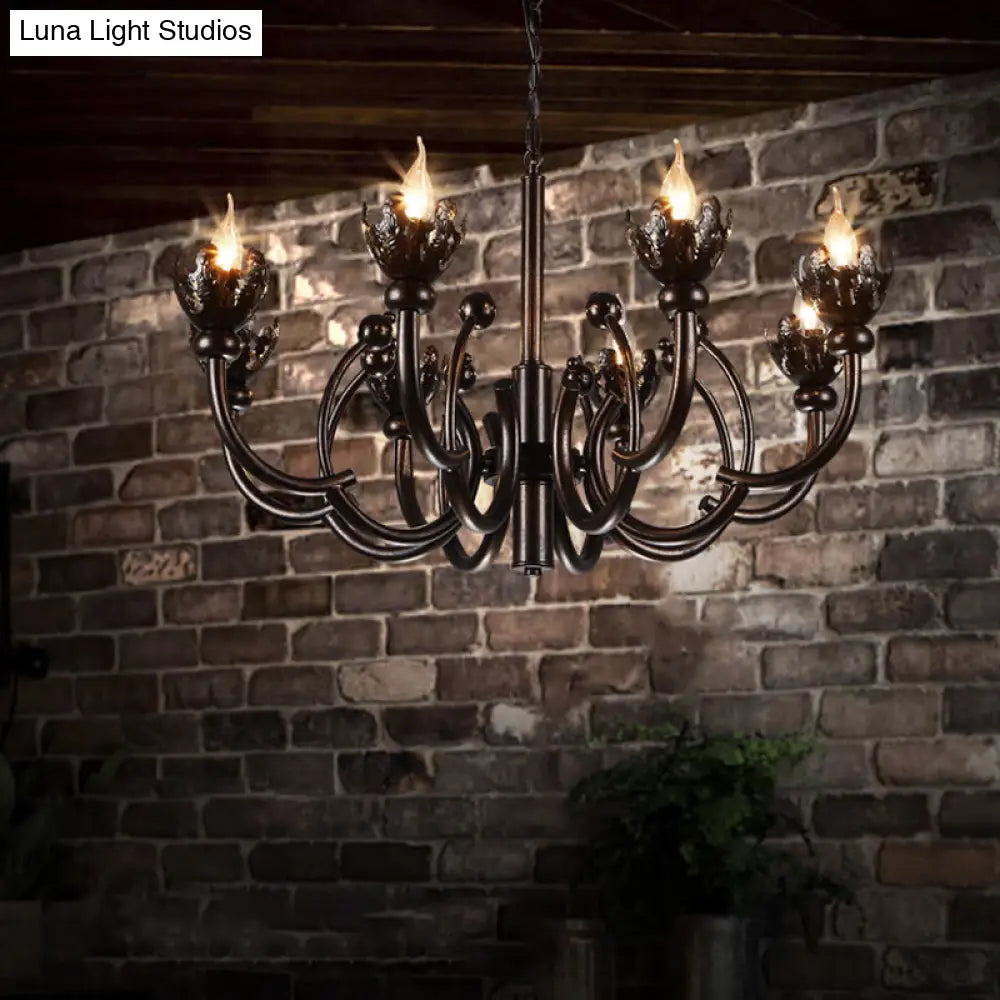 Adjustable Rustic 8-Light Chandelier With Industrial Candle Design Bronze