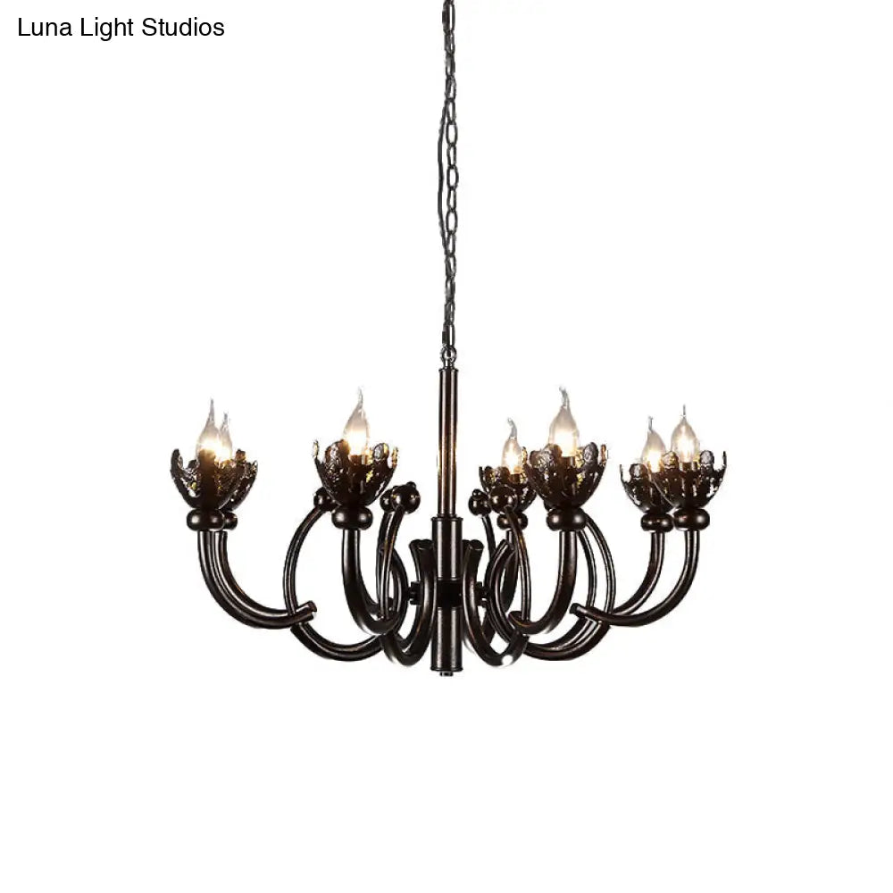 Adjustable Rustic 8-Light Chandelier With Industrial Candle Design