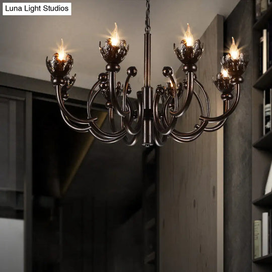 Adjustable Rustic 8-Light Chandelier With Industrial Candle Design