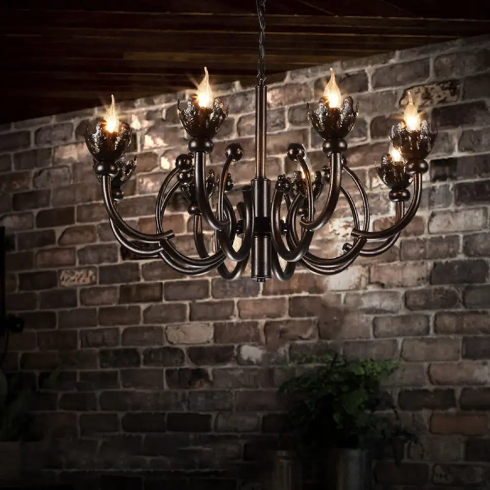 Adjustable Rustic Metallic 8-Light Chandelier: Industrial Pendant Lamp Bronze