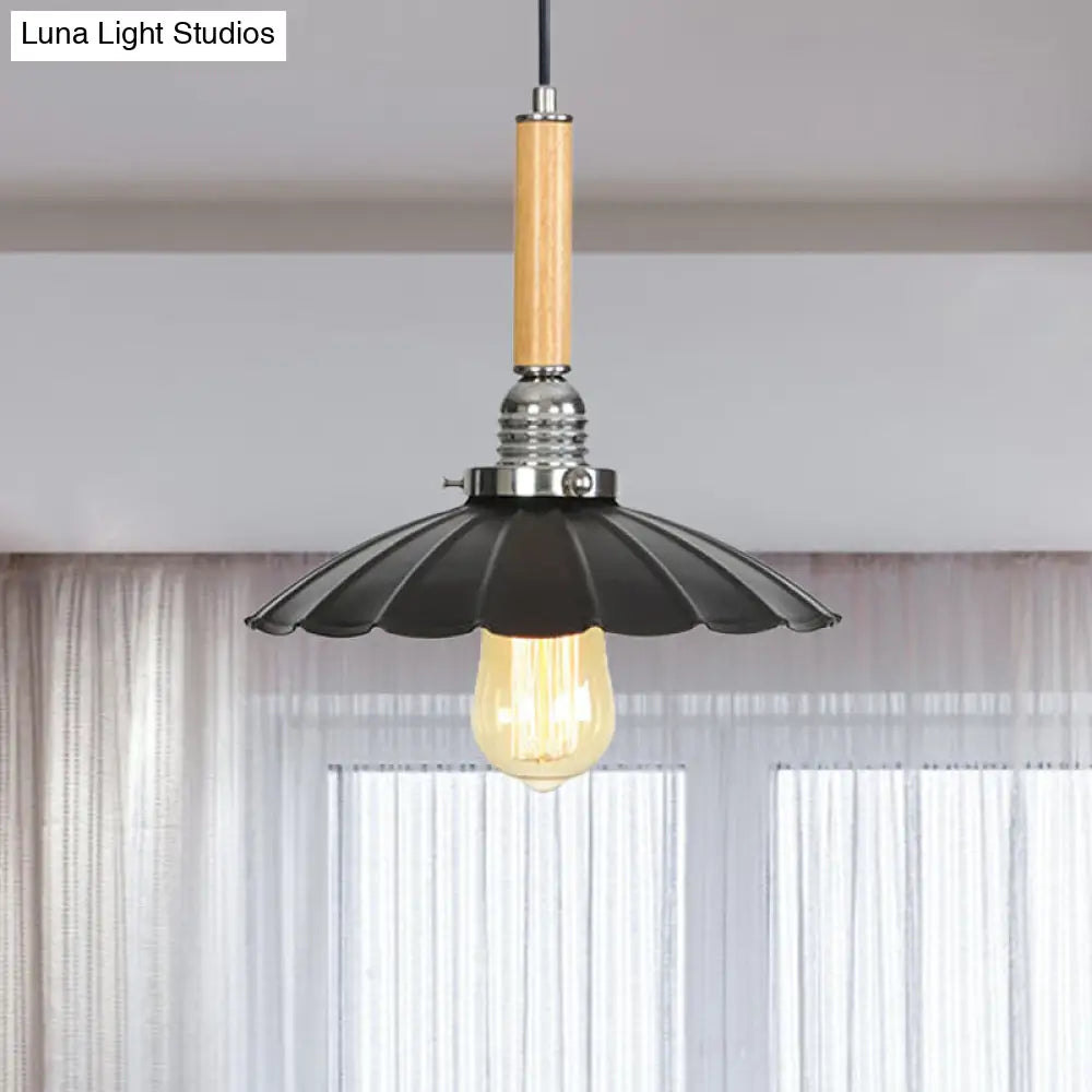 Adjustable Cord Scalloped Pendant Light - Indoor Lighting Fixture For Dining Table Black / 1