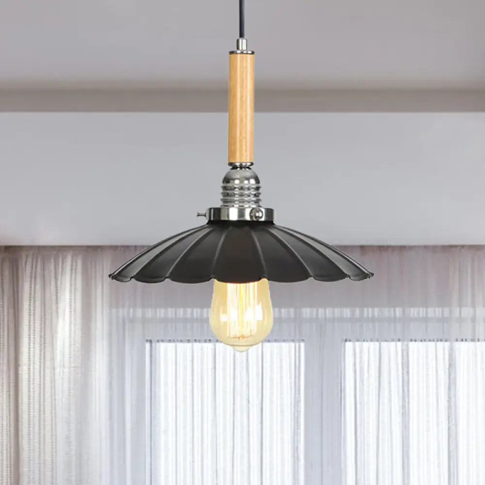 Adjustable Scalloped Pendant Light For Dining Table - 1-Light Indoor Fixture Black / 1