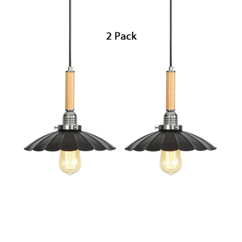 Adjustable Scalloped Pendant Light For Dining Table - 1-Light Indoor Fixture Black / 2