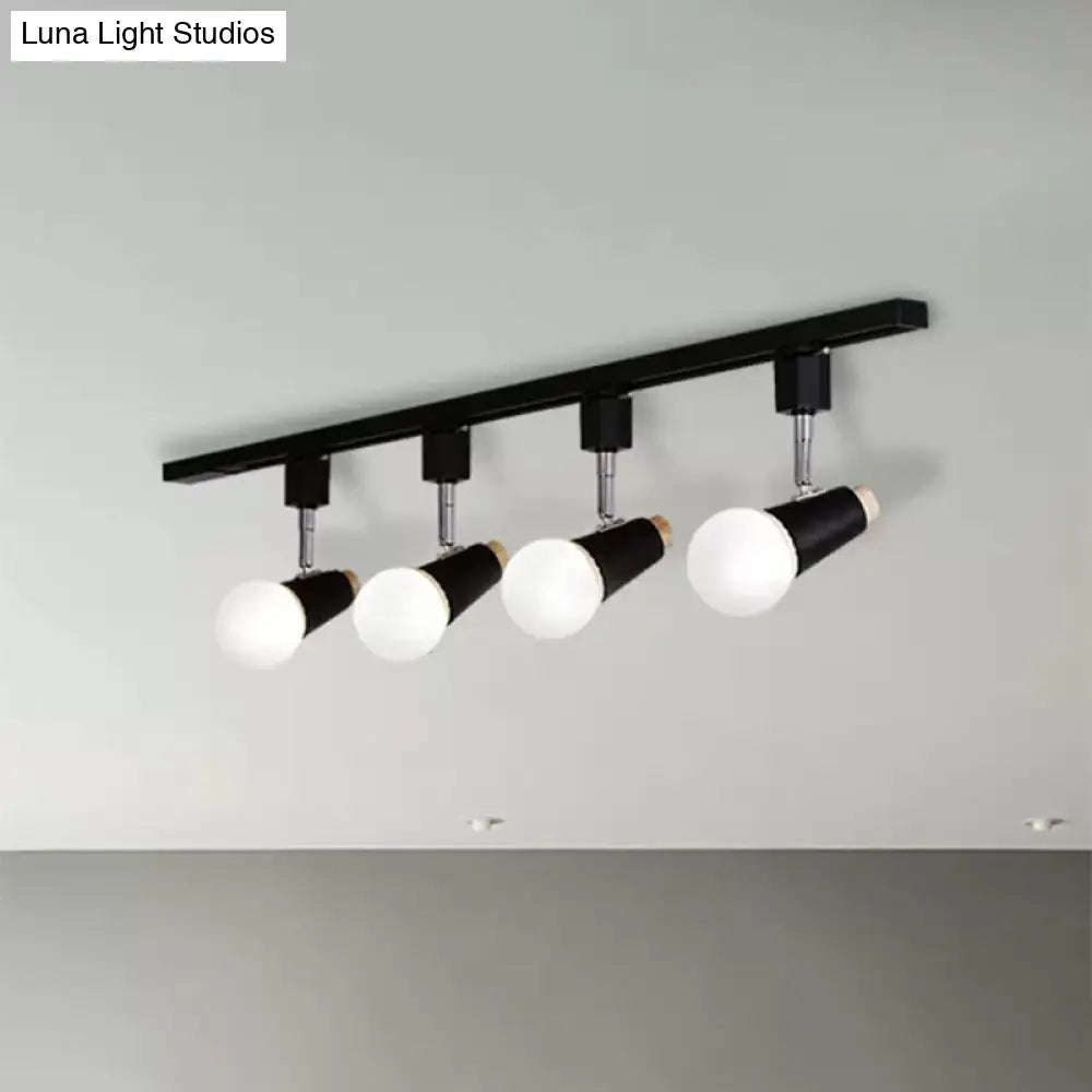 Adjustable Semi Flush Metallic Linear Ceiling Light With Cup Shade - Industrial Style 3/4 Heads