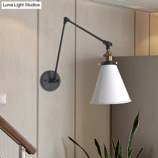 Adjustable Tapered Loft-Style Metallic Wall Mount Light - 1-Head Black/White Sconce Fixture For