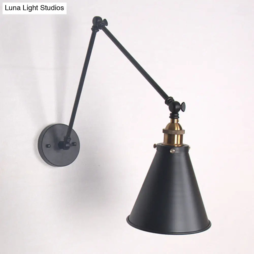 Adjustable Tapered Loft-Style Metallic Wall Mount Light - 1-Head Black/White Sconce Fixture For