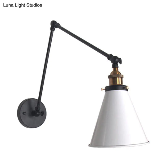 Adjustable Tapered Loft-Style Metallic Wall Mount Light - 1-Head Black/White Sconce Fixture For