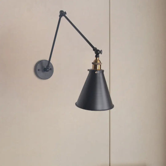 Adjustable Tapered Loft-Style Metallic Wall Mount Light - 1-Head Black/White Sconce Fixture For