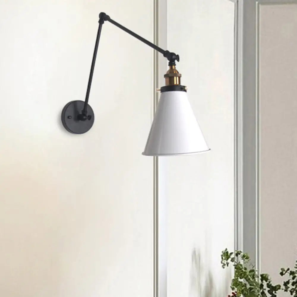 Adjustable Tapered Loft-Style Metallic Wall Mount Light - 1-Head Black/White Sconce Fixture For