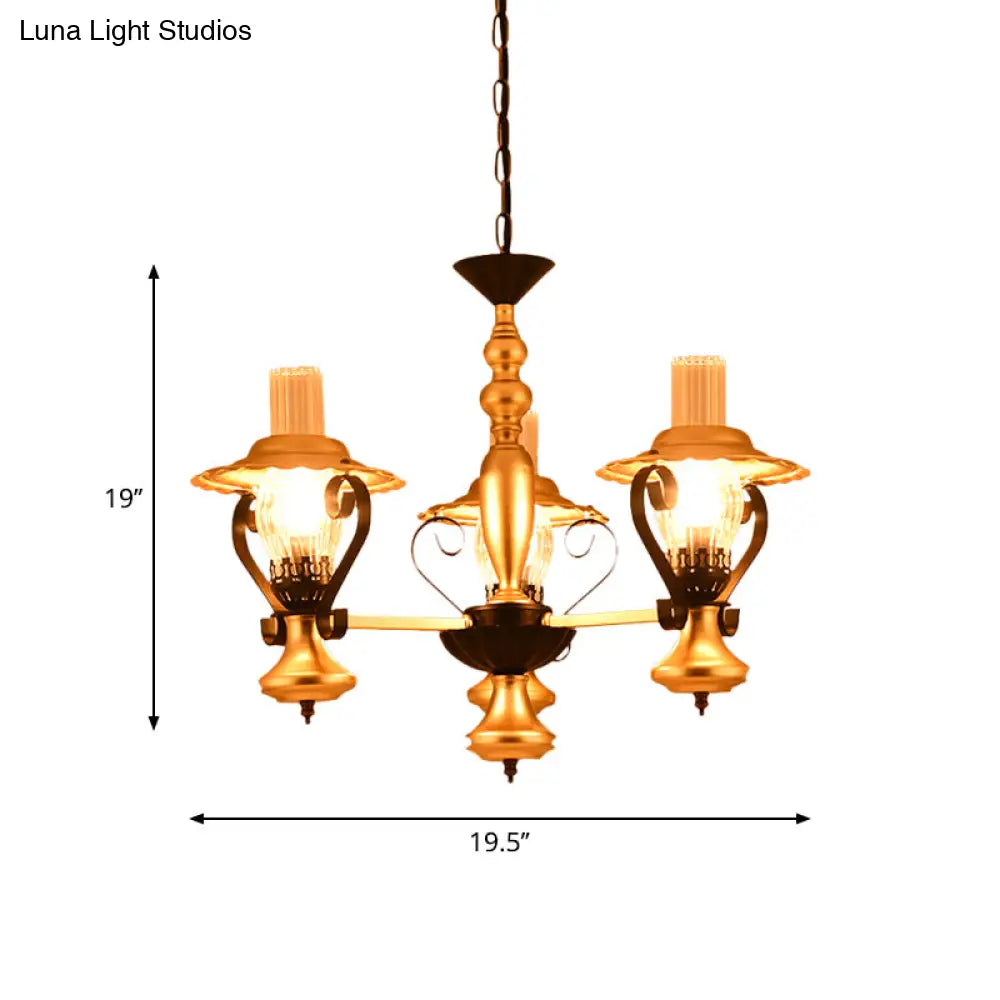 Adjustable Vintage Pendant Chandelier - Glass & Metal Lantern Light In Gold