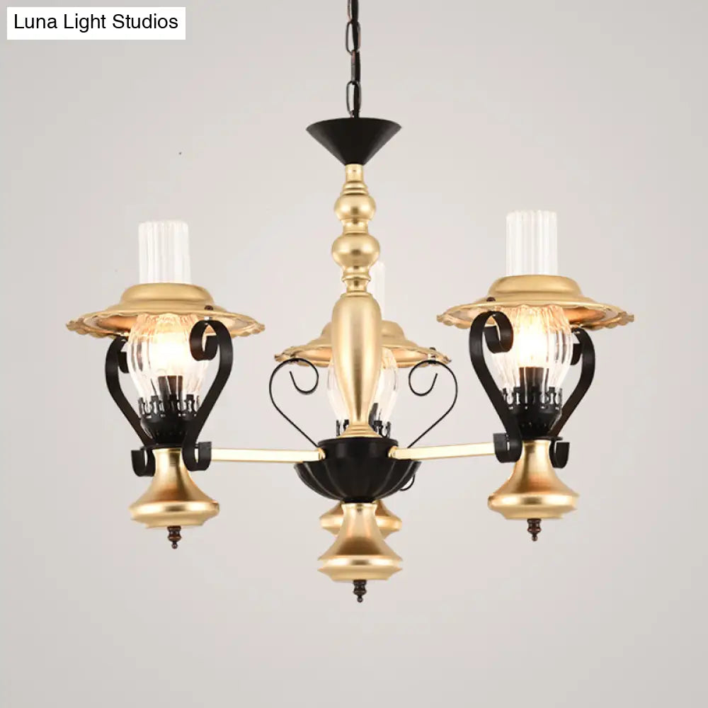 Adjustable Vintage Pendant Chandelier - Glass & Metal Lantern Light In Gold