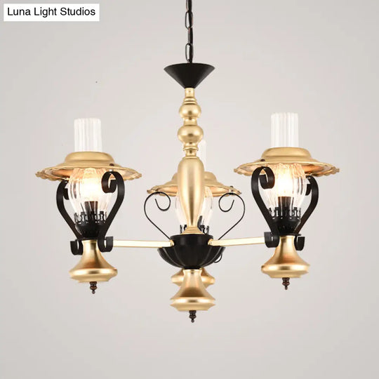 Adjustable Vintage Pendant Chandelier - Glass & Metal Lantern Light In Gold