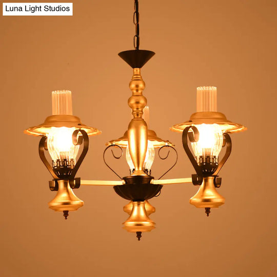 Adjustable Vintage Pendant Chandelier - Glass & Metal Lantern Light In Gold