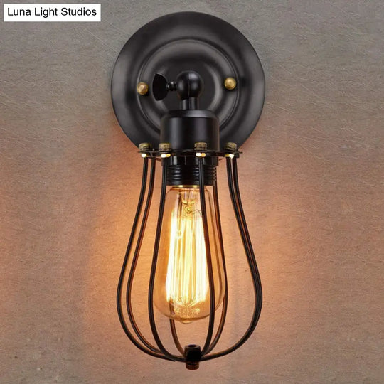 Adjustable Wall Lamp: Loft Style Bedroom Lighting With Iron Cage In Black