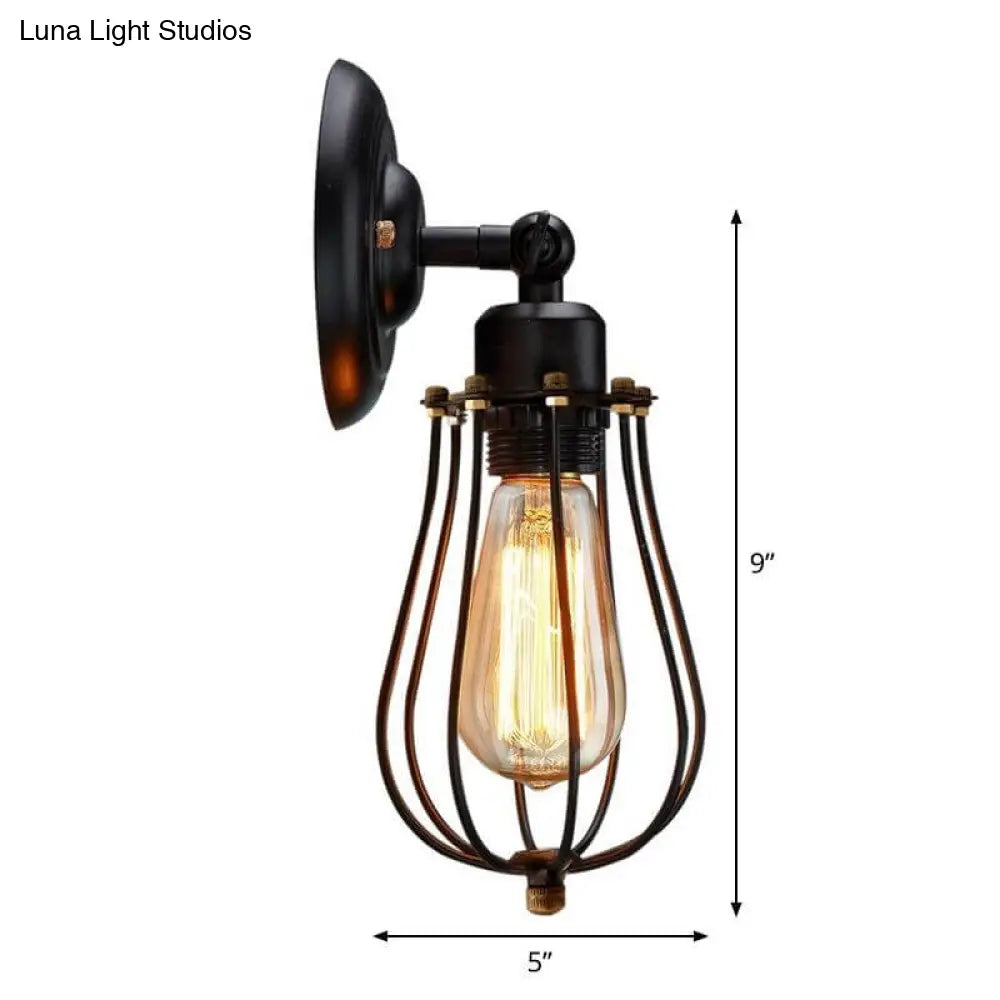 Adjustable Wall Lamp: Loft Style Bedroom Lighting With Iron Cage In Black