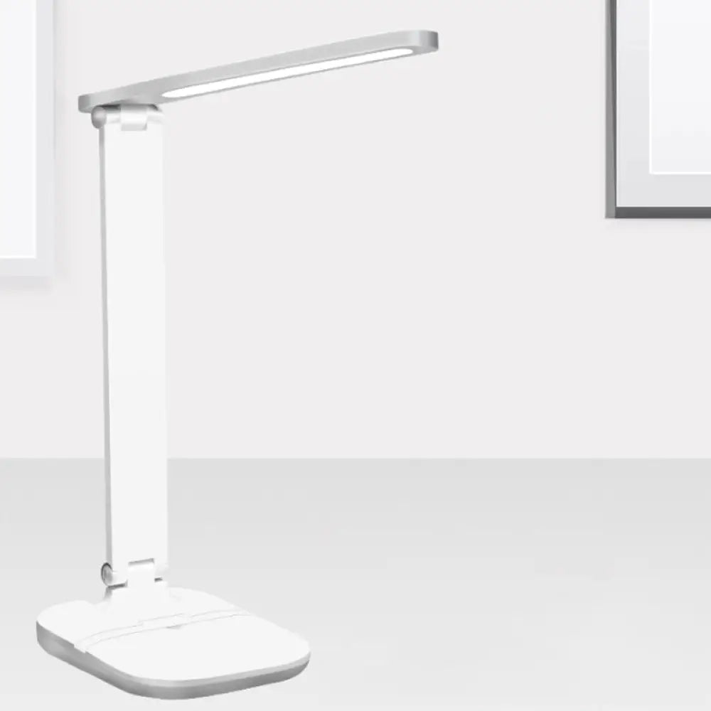 Adjustable White Oblong Shade Desk Lamp With Phone Holder - Modern Plastic Light