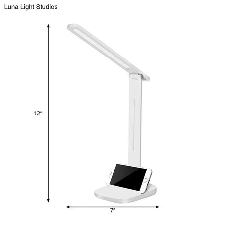 Adjustable White Oblong Shade Desk Lamp With Phone Holder - Modern Plastic Light