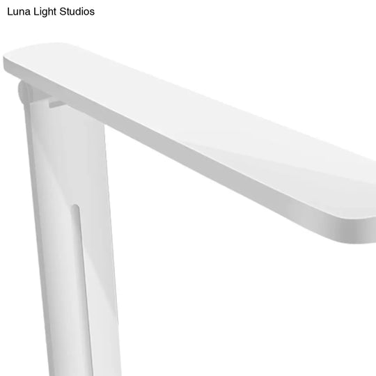 Adjustable White Oblong Shade Desk Lamp With Phone Holder - Modern Plastic Light