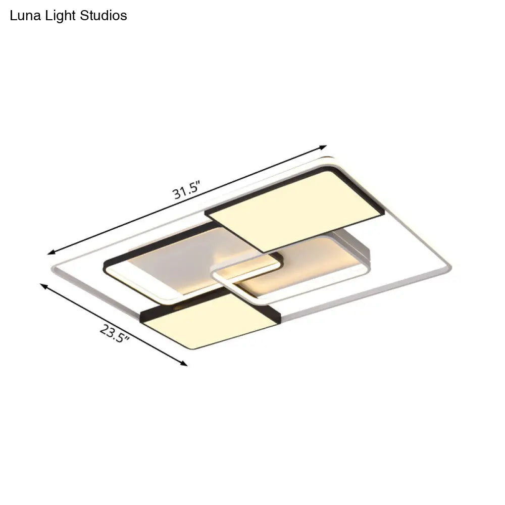 Adjustable Wide Led Flushmount Lighting - Modern White Rhombus/Rectangular Ceiling Lamp For Living