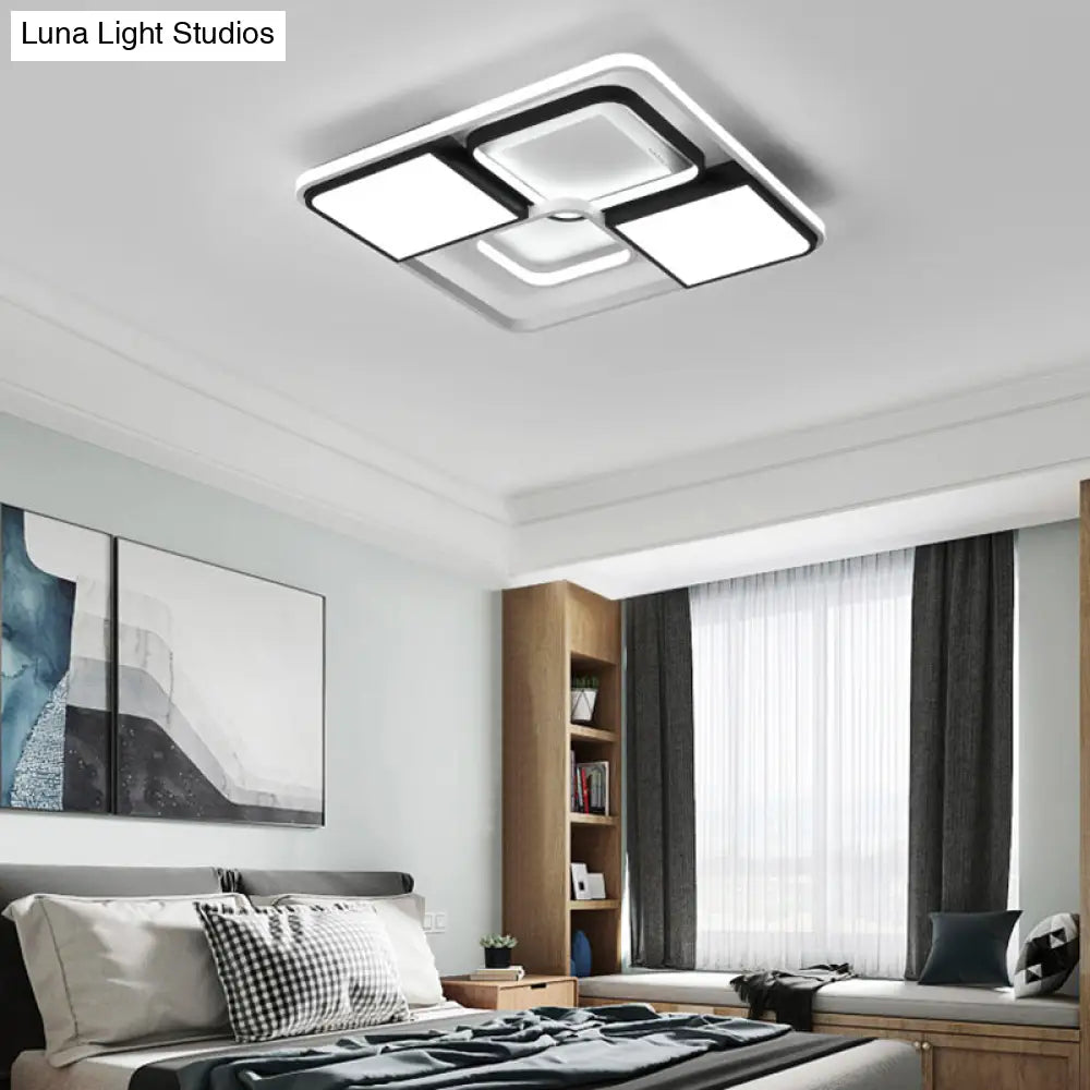 Adjustable Wide Led Flushmount Lighting - Modern White Rhombus/Rectangular Ceiling Lamp For Living