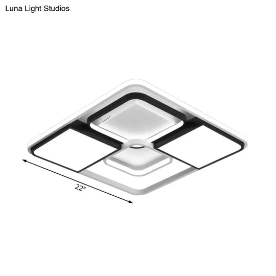 Adjustable Wide Led Flushmount Lighting - Modern White Rhombus/Rectangular Ceiling Lamp For Living