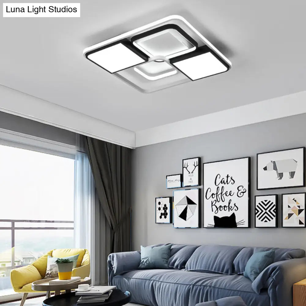 Adjustable Wide Led Flushmount Lighting - Modern White Rhombus/Rectangular Ceiling Lamp For Living