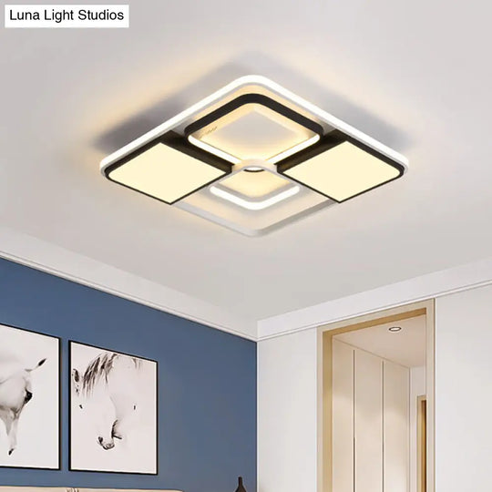 Adjustable Wide Led Flushmount Lighting - Modern White Rhombus/Rectangular Ceiling Lamp For Living