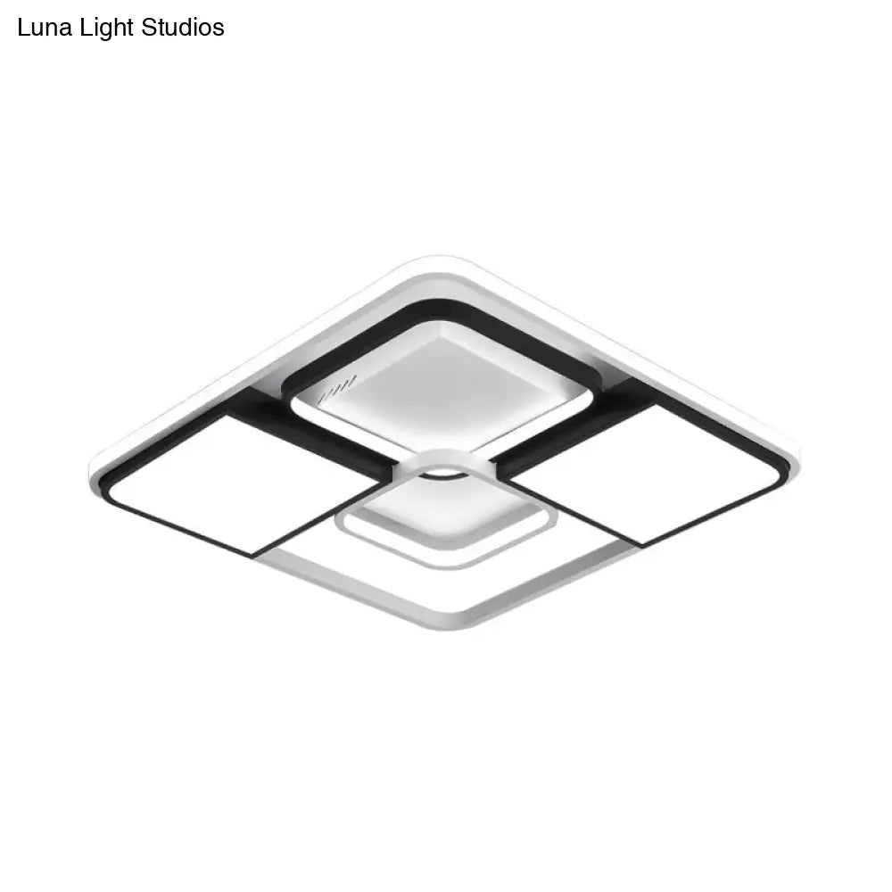 Adjustable Wide Led Flushmount Lighting - Modern White Rhombus/Rectangular Ceiling Lamp For Living